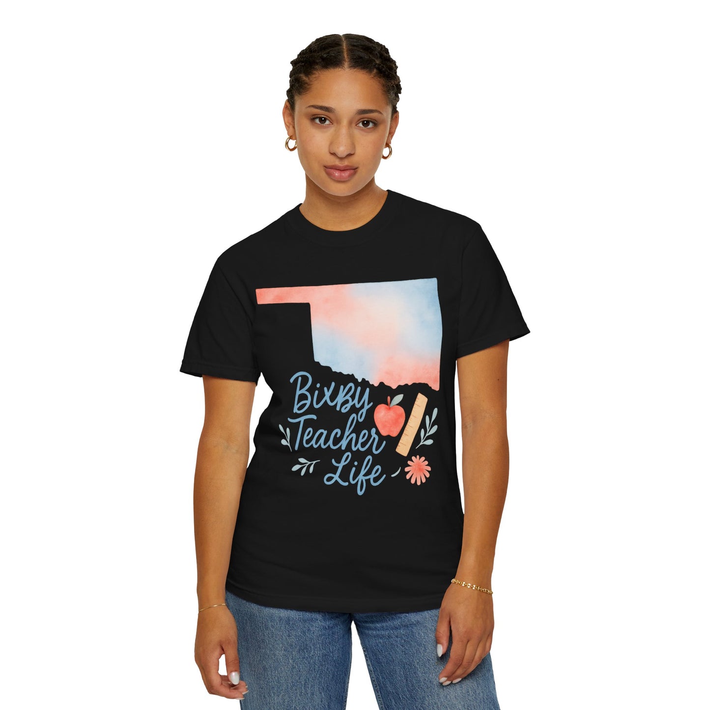 Teacher Life Bixby OK Watercolor Comfort Colors Tee