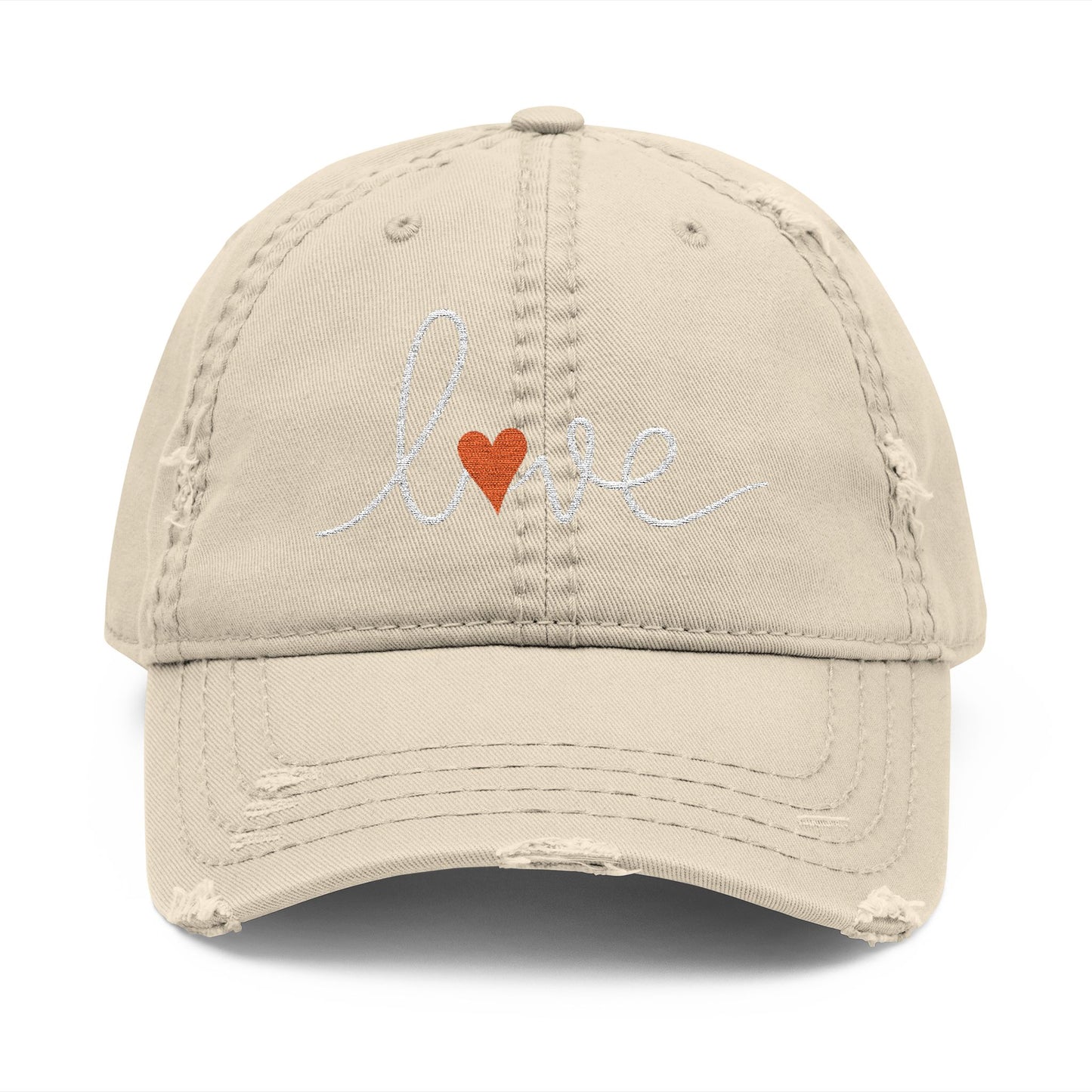 Love Script Heart Embroidered Vintage Distressed Ballcap