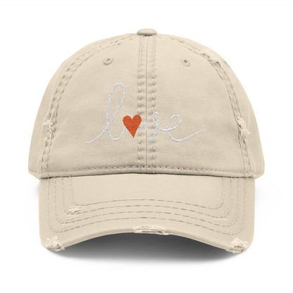 Love Script Heart Embroidered Vintage Distressed Ballcap