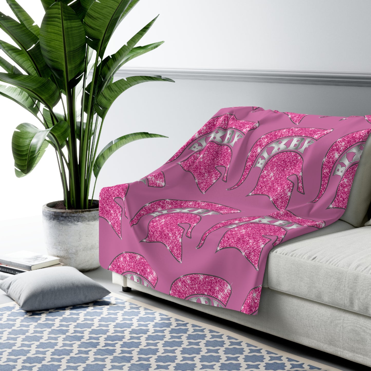 Spartan Pink Bling Logo Sherpa Fleece Blanket