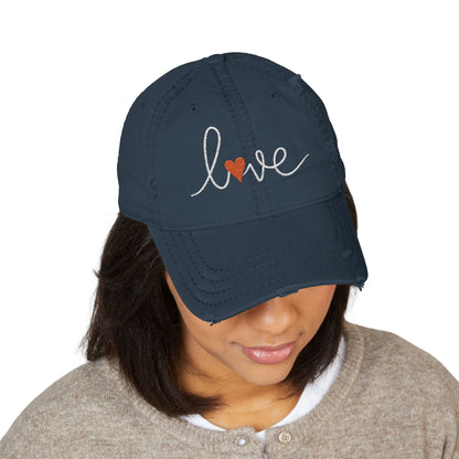 Love Script Heart Embroidered Vintage Distressed Ballcap