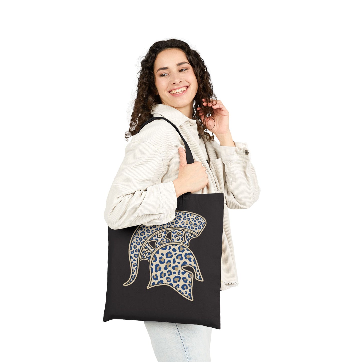 Leopard Print Spartan Helmet Tote Bag — Canvas Market Bag