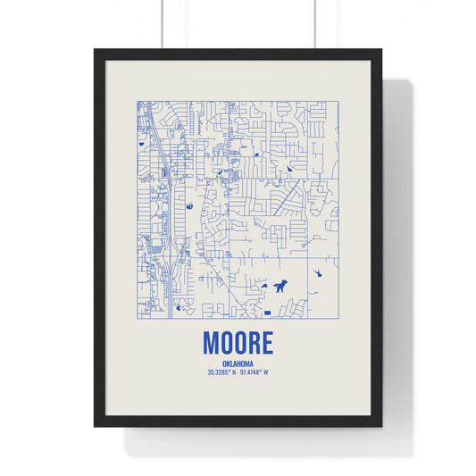 Moore Street Map Framed Print, Royal Blue on Cream