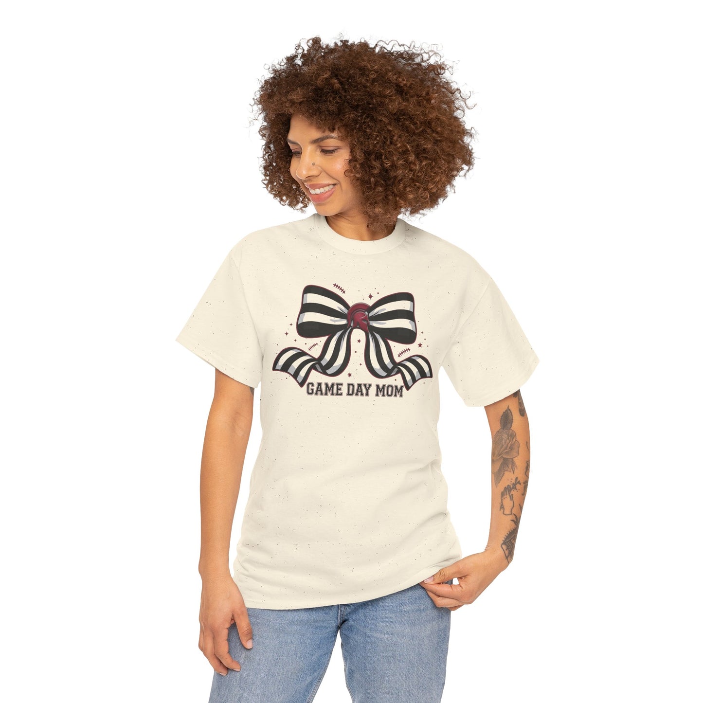 Game Day Mom T-Shirt – Striped Bow Football Mom Tee