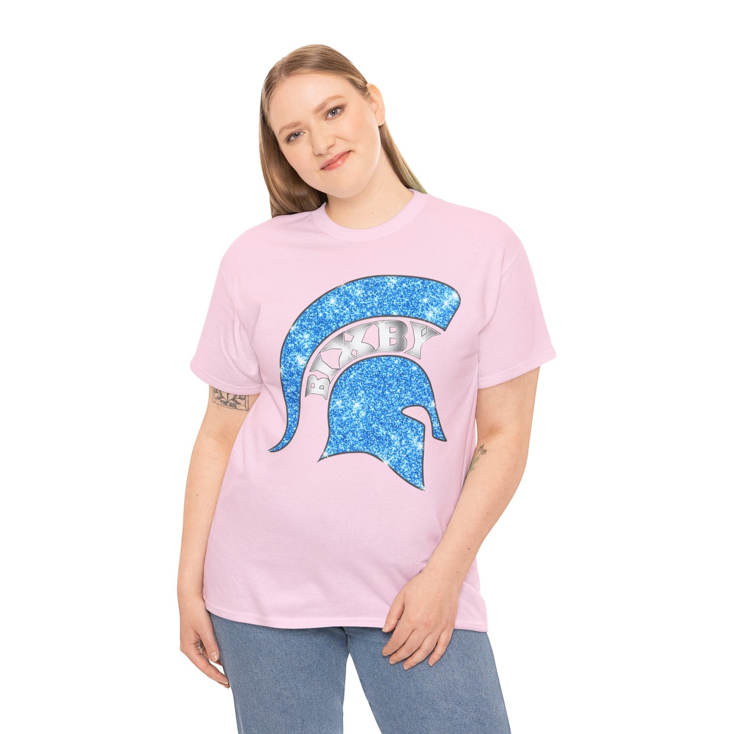 Bixby Spartan Blue Helmet Bling Gildan Tee