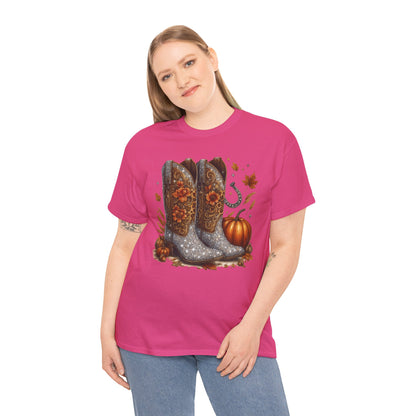 Fall Floral Bling Boots Country Gildan Tee