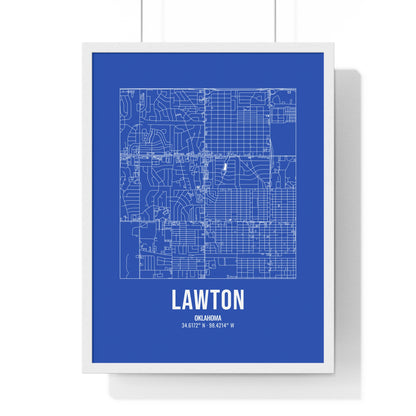 Lawton Street Map Framed Print, White on Royal Blue