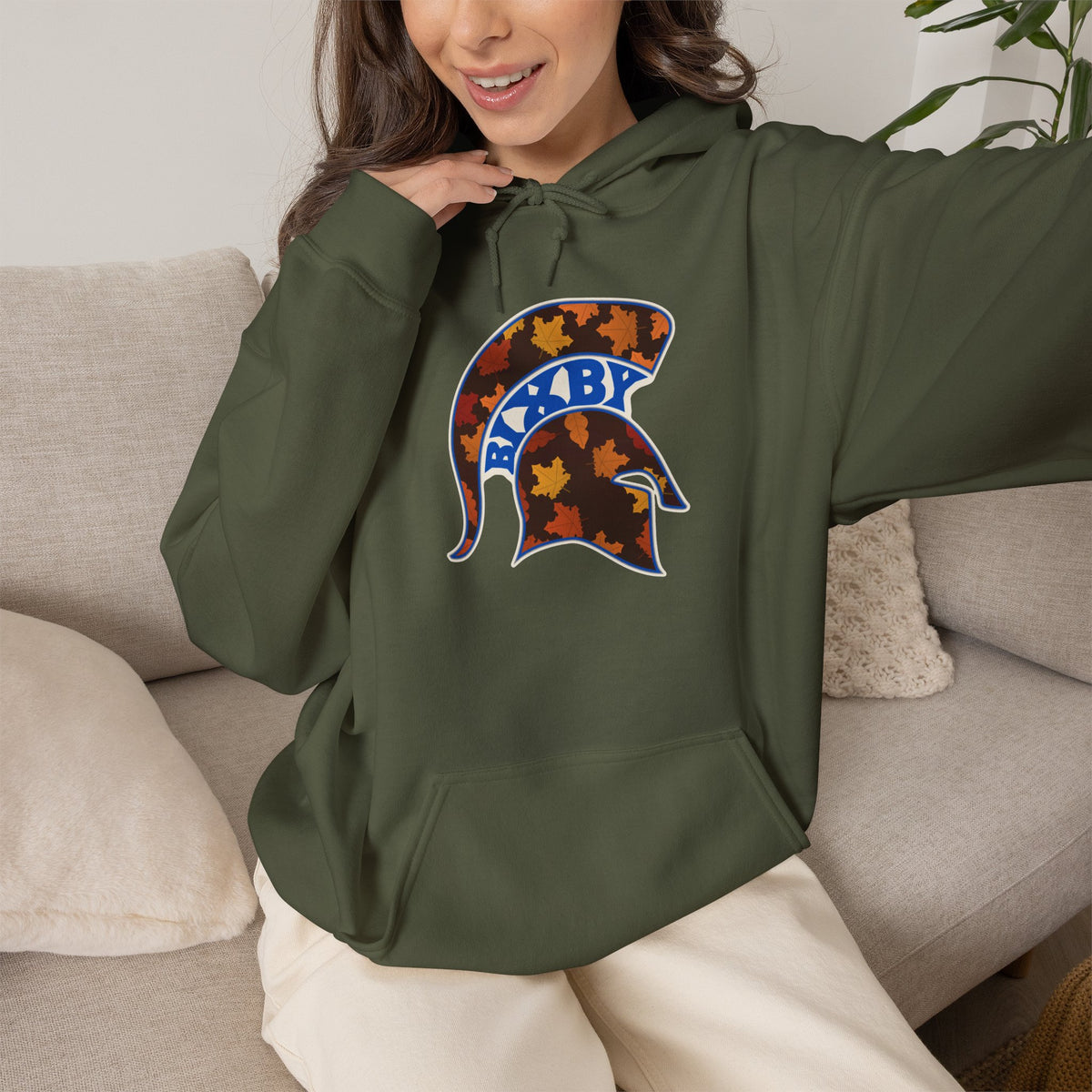 Bixby Spartans Fall Leaves Helmet Hoodie – Autumn Game Day Hooded Sweatshirt
