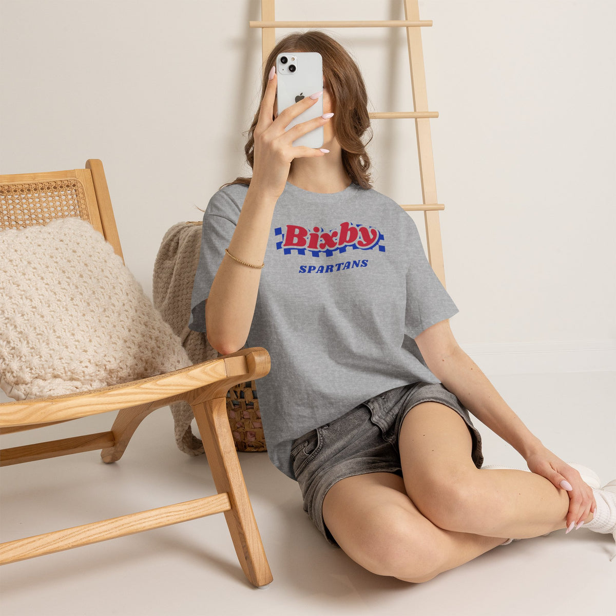 Bixby Spartans Retro Blue Checkered Script Tee – Vintage Game Day Shirt