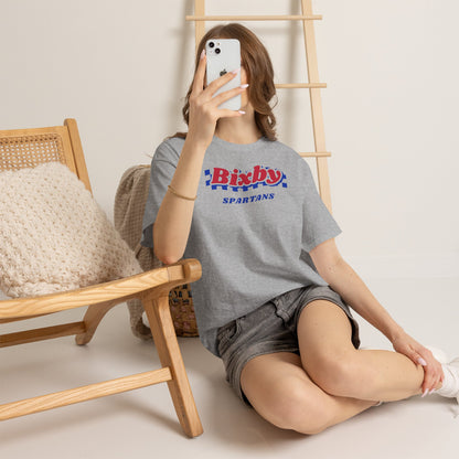 Bixby Spartans Retro Blue Checkered Script Tee – Vintage Game Day Shirt