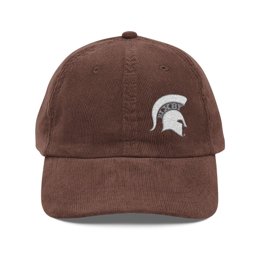 Embroidered White Spartan Logo Corduroy Cap — Vintage Rust Spartan Helmet