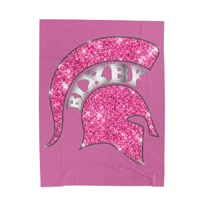 Spartan Pink Bling Logo Velveteen Plush Blanket