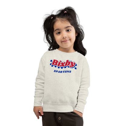 Bixby Spartans Retro Blue Checkered Script Toddler Sweatshirt – Little Spartan Vintage Crewneck
