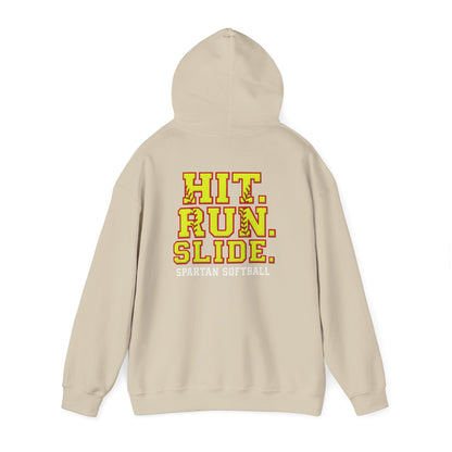 Hit. Run. Slide. Spartan Softball Gildan Hoodie
