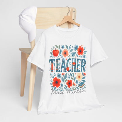 Floral Personalized Teacher Spartan Gildan Tee
