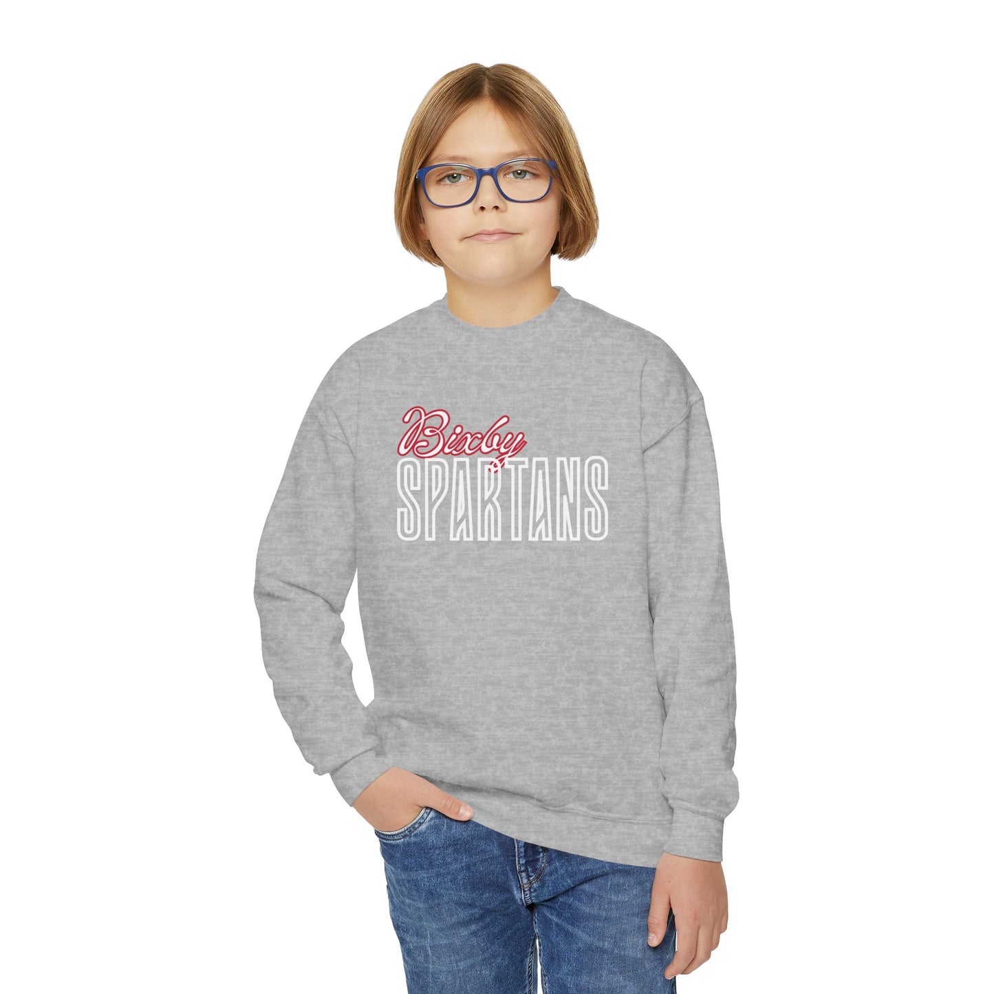 Bixby Spartans Cursive Youth Gildan Sweatshirt