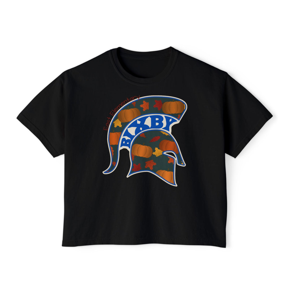 Bixby Spartans East Elementary Pumpkin Patch Helmet Women's Boxy Tee – Fall Mom Shirt