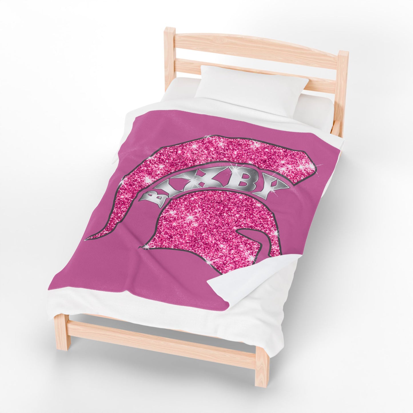 Spartan Pink Bling Logo Velveteen Plush Blanket