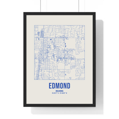 Edmond Street Map Framed Print, Royal Blue on Cream