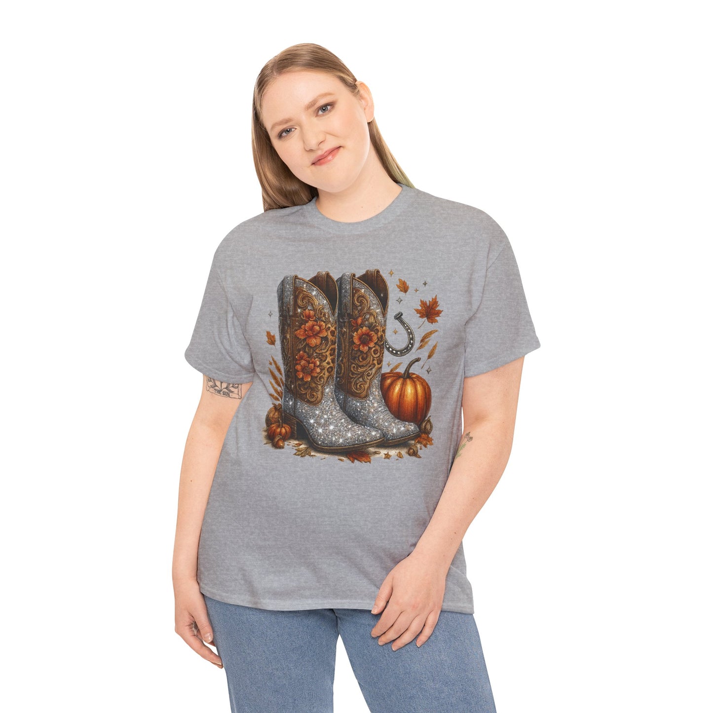 Fall Floral Bling Boots Country Gildan Tee