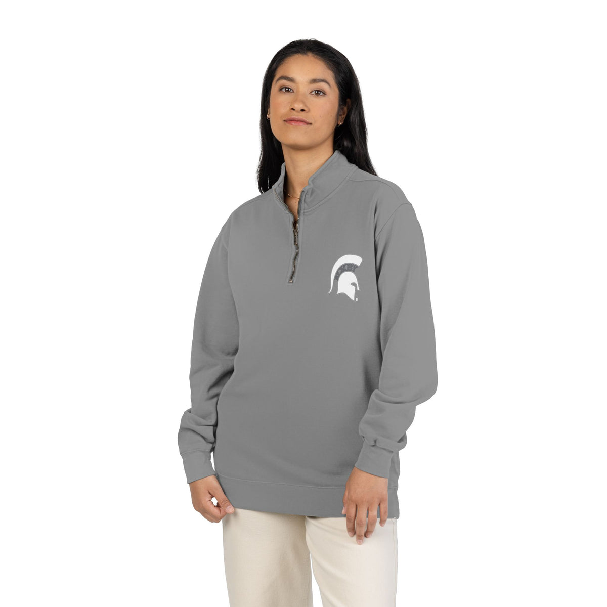 Bixby Spartans White Helmet Quarter-Zip Pullover Comfort Colors Tee