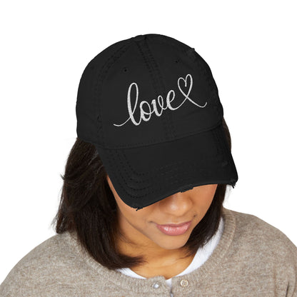 Love Script Embroidered Heart Vintage Distressed Ballcap