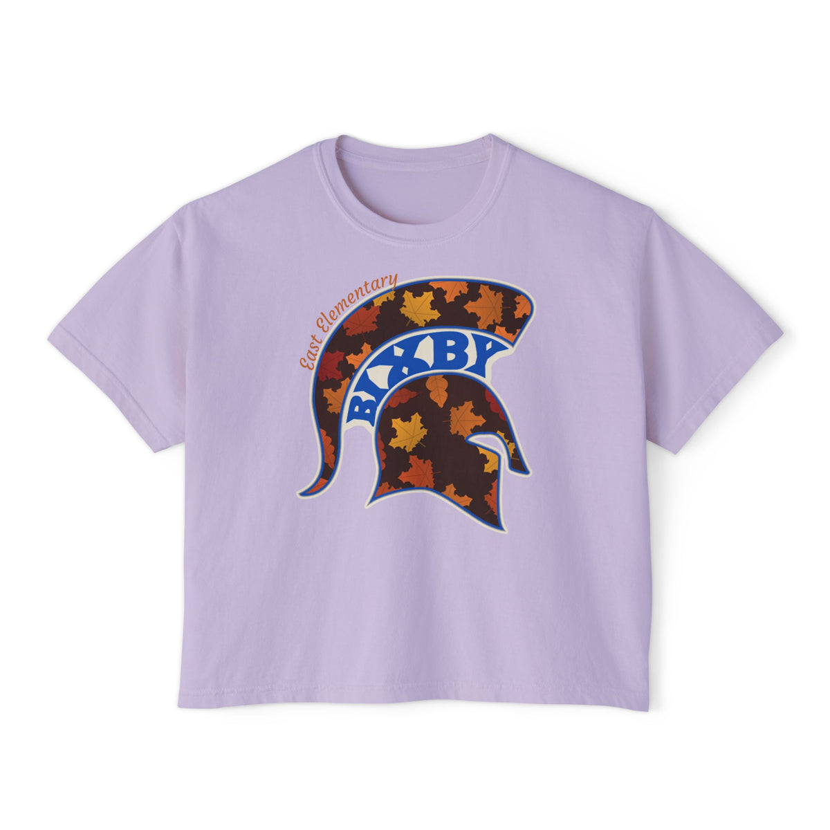 Bixby Spartans East Elementary Fall Leaves Helmet Women's Boxy Tee – Autumn Mom Shirt