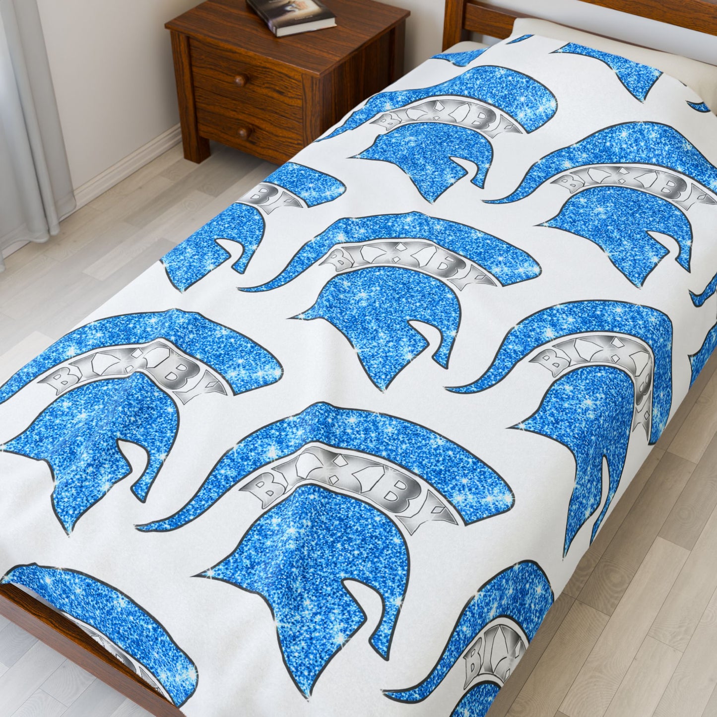 Spartan Blue Bling Logo Velveteen Plush Blanket