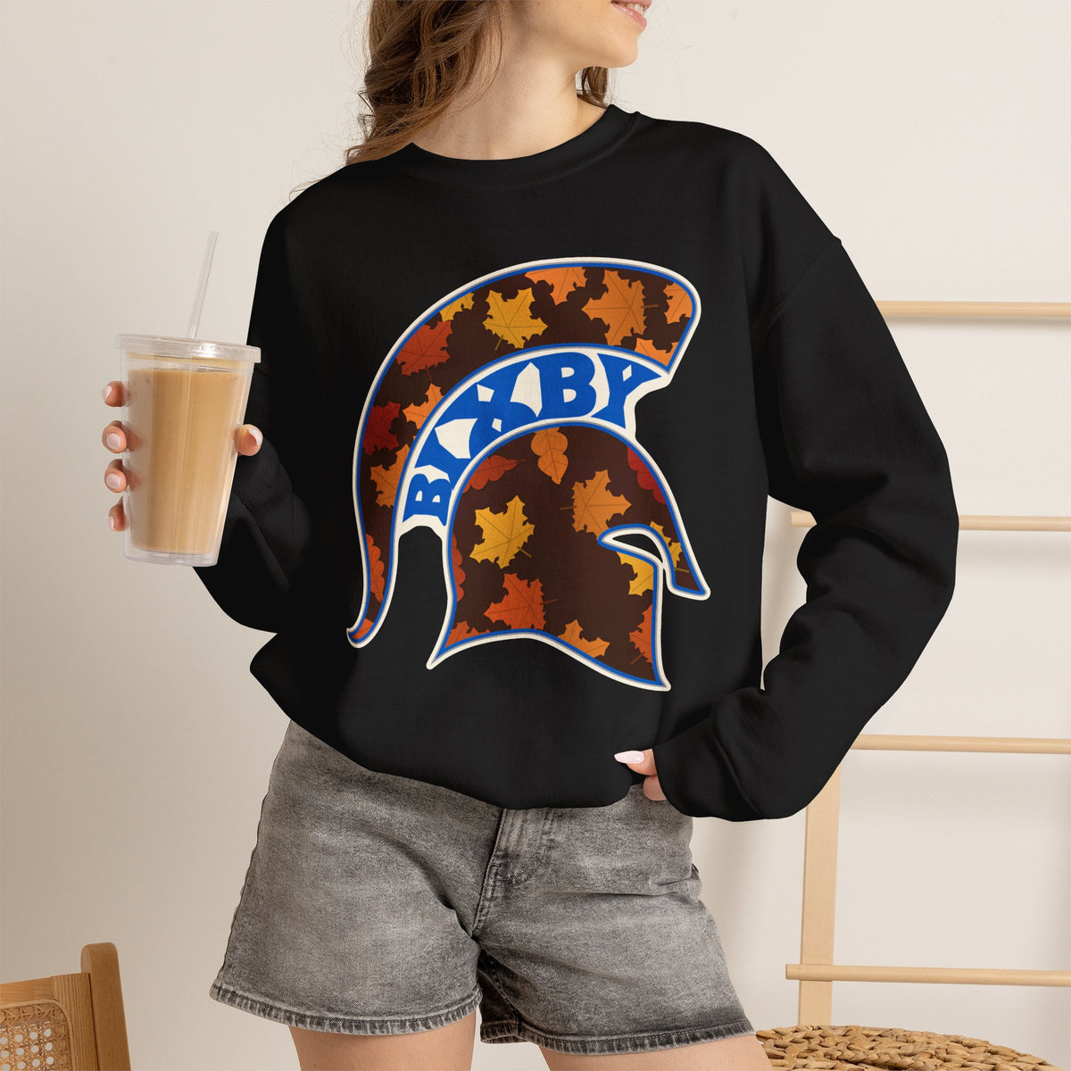 Bixby Spartans Fall Leaves Helmet Sweatshirt – Autumn Game Day Crewneck