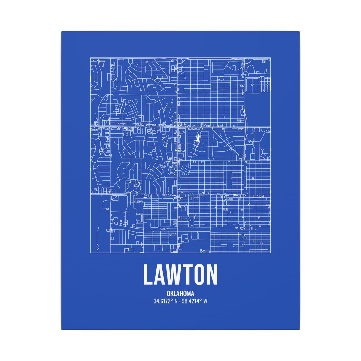 Lawton Street Map Canvas, White on Royal Blue