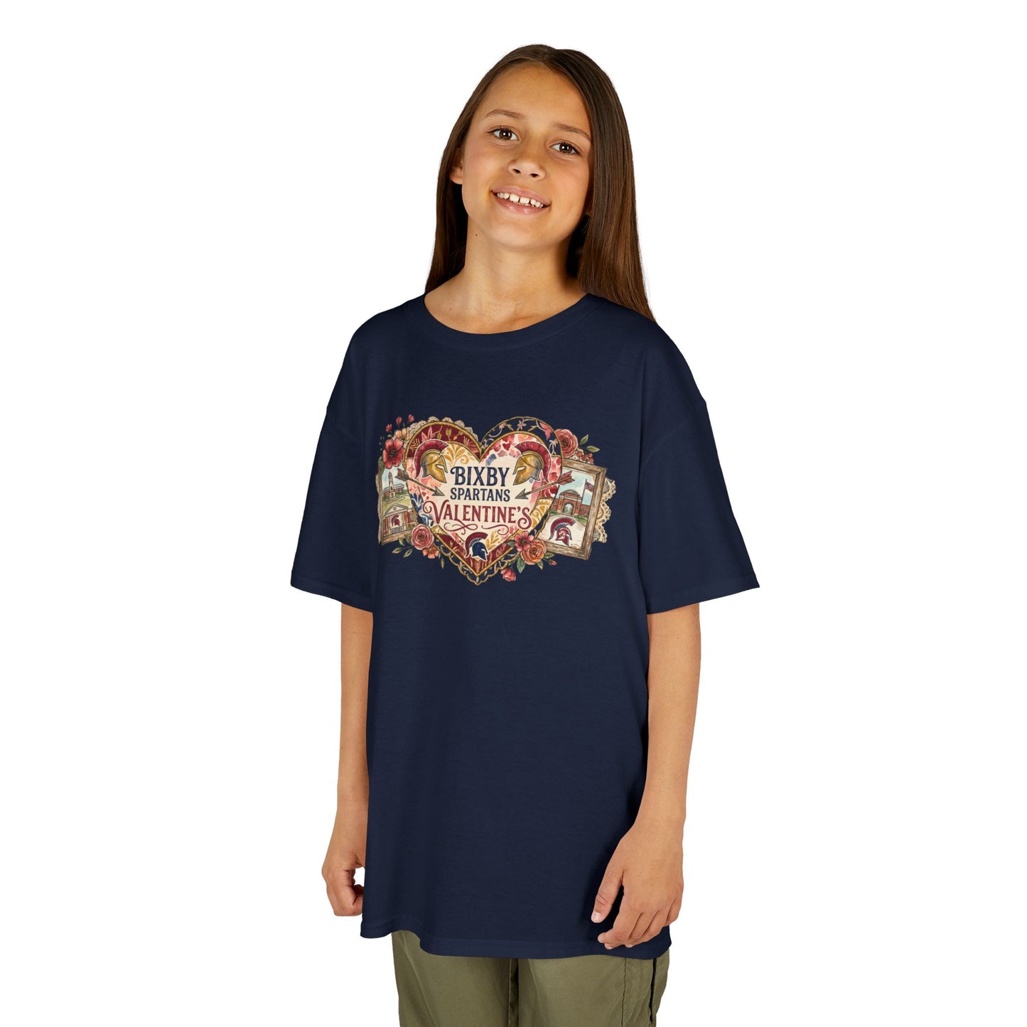 Bixby Spartans Youth Valentine's Vintage Heart Gildan Tee
