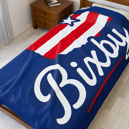 Bixby OK Red White & Blue Velveteen Plush Blanket