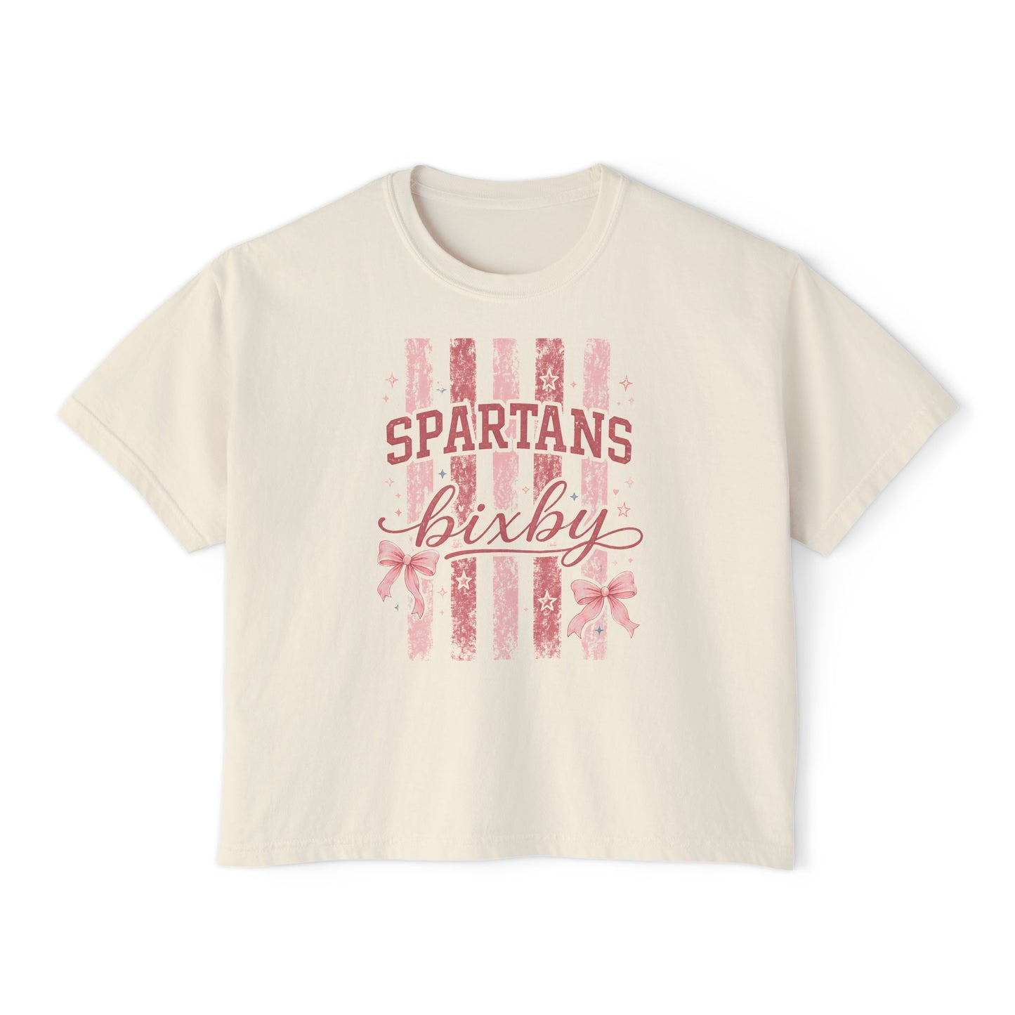 Spartans Bixby Women's Boxy Tee Pink Vintage Stripe Cheer Shirt
