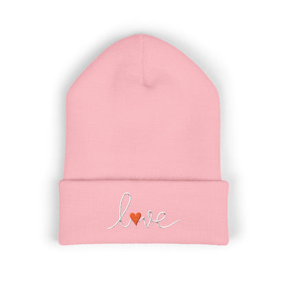 Love Embroidered Cuffed Beanie Cozy Casual Knit