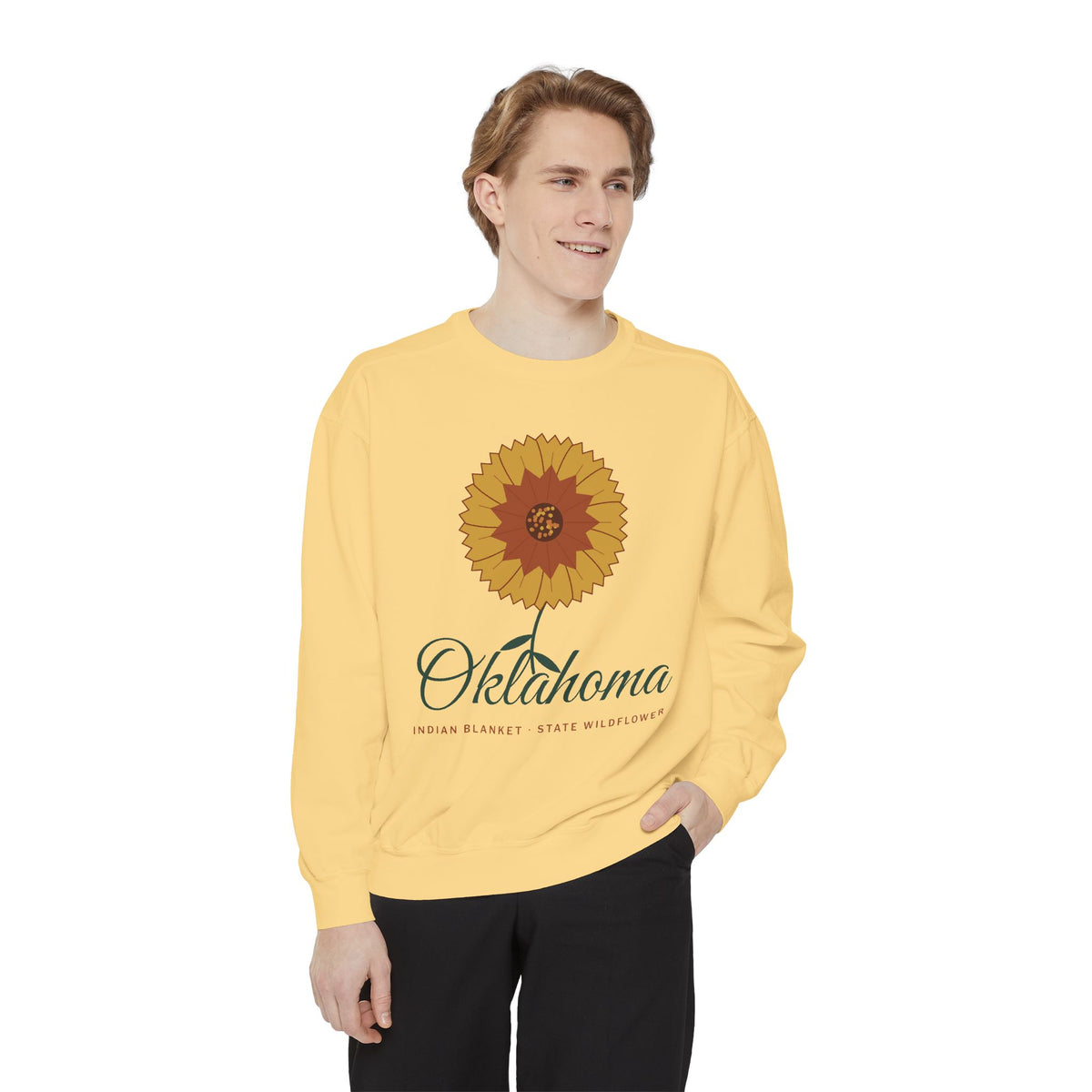 Indian Blanket Garden Script Oklahoma Crewneck Sweatshirt | Comfort Colors