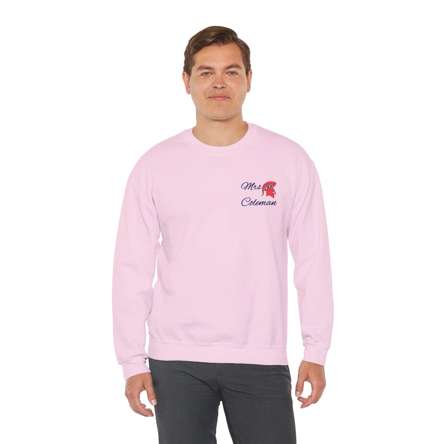 Personalized Spartan Helmet Embroidered Blue Lettering Gildan Sweatshirt