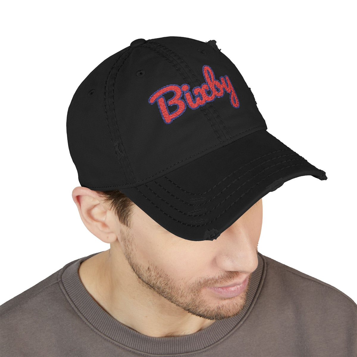 Bixby Spartans Distressed Dad Hat, Embroidered Red Script Bixby