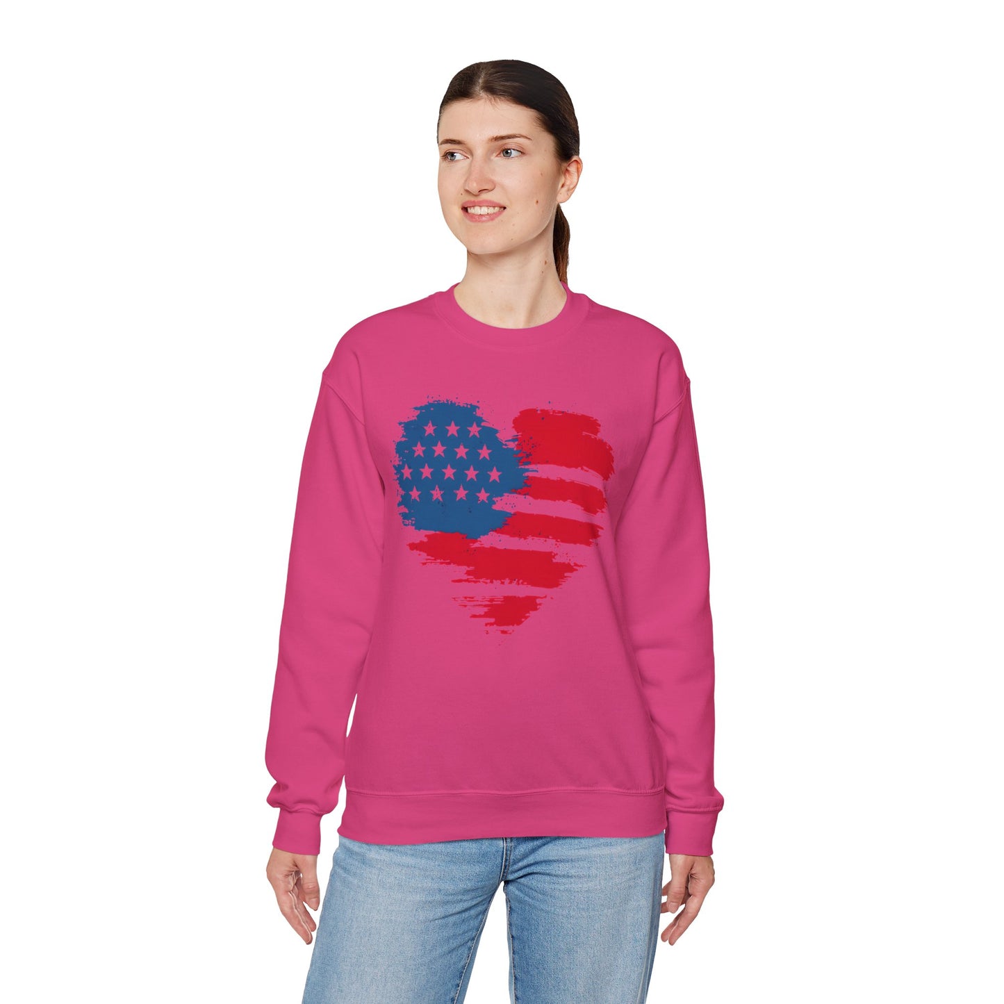 American Flag Heart Sweatshirt | Patriotic USA Brush Stroke Heart