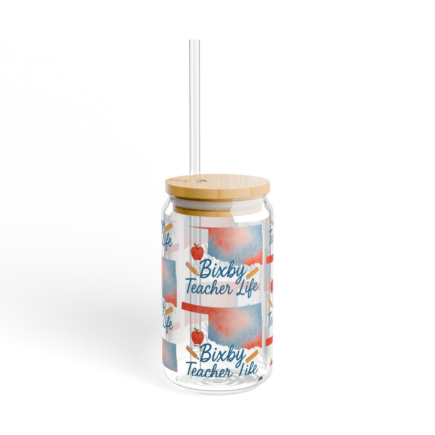 Teacher Life Bixby OK Watercolor 16 Ounce Sipper Glass