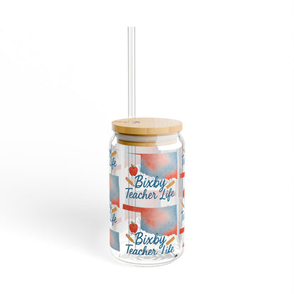 Teacher Life Bixby OK Watercolor 16 Ounce Sipper Glass