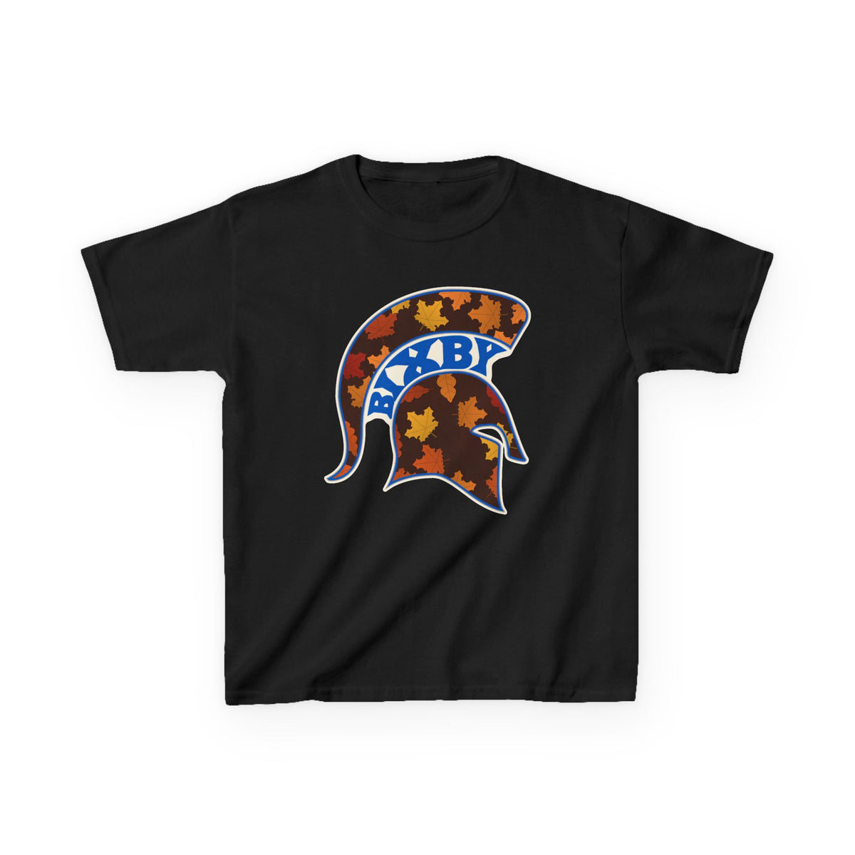 Bixby Spartans Fall Leaves Helmet Youth Tee – Kids Autumn Game Day Shirt