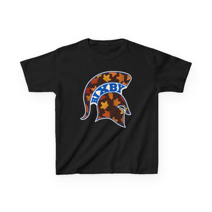 Bixby Spartans Fall Leaves Helmet Youth Tee – Kids Autumn Game Day Shirt