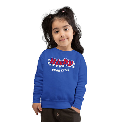 Bixby Spartans Retro Script Checkered Toddler Sweatshirt – Little Spartan Game Day Crewneck