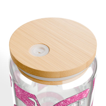 Bixby Spartans Pink Bling Sipper Glass, 16oz
