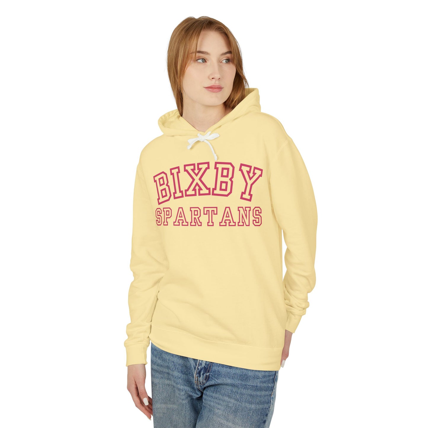 Bixby Spartans Pink Print Premium Comfort Colors Hoodie