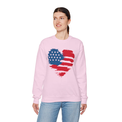 American Flag Heart Sweatshirt | Patriotic USA Brush Stroke Heart