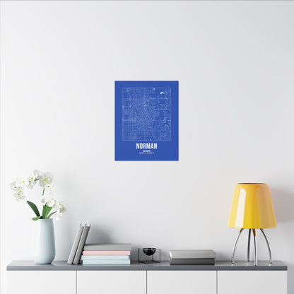 Norman Street Map Canvas, White on Royal Blue