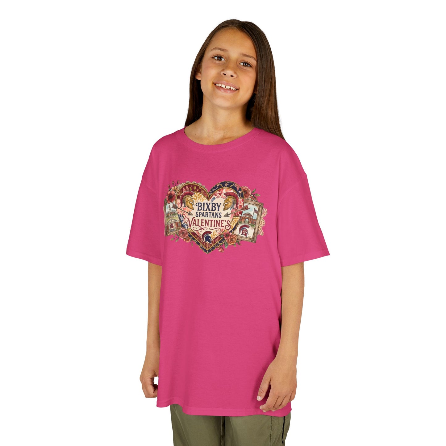 Bixby Spartans Youth Valentine's Vintage Heart Gildan Tee