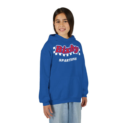 Bixby Spartans Retro Script Checkered Youth Hoodie – Kids Game Day Hoodie