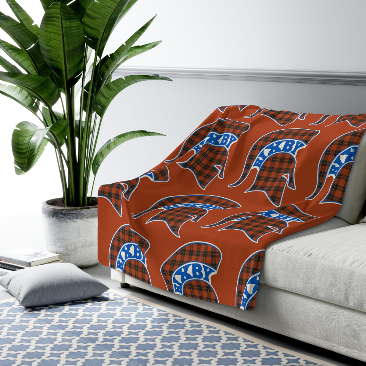 Red Plaid Bixby Spartans Helmet Sherpa Fleece Blanket – Cozy Fall Throw